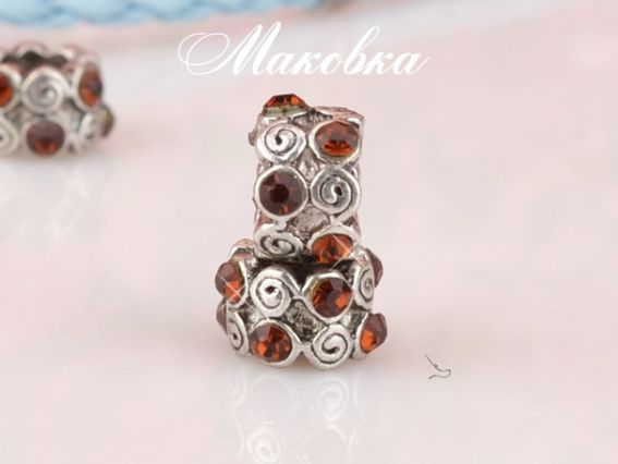 Бусина метал. со стразами №130 Завитки-2 коричневая