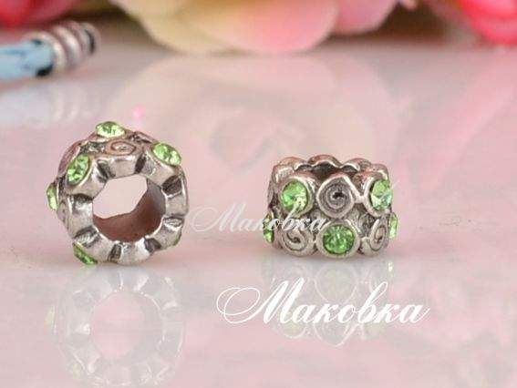Бусина метал. со стразами №132 Завитки-2 салатовая