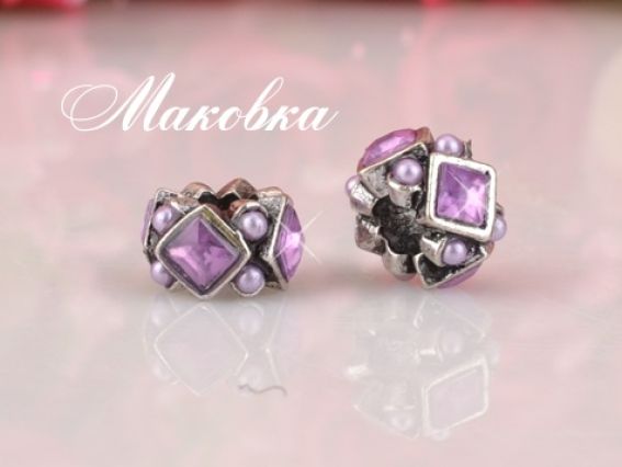 Бусина метал. со стразами №134 Ромбики сиреневая Бусина метал. со стразами №134 Ромбики сиреневая