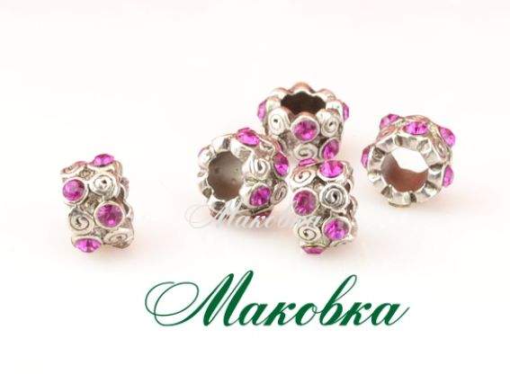 Бусина метал. со стразами №136 Завитки-2 фуксия