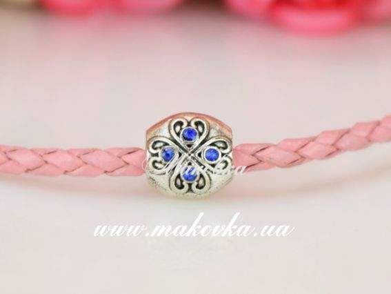 Бусина метал. со стразами №160 синяя сердечки-клевер Бусина метал. со стразами №160 синяя сердечки-клевер