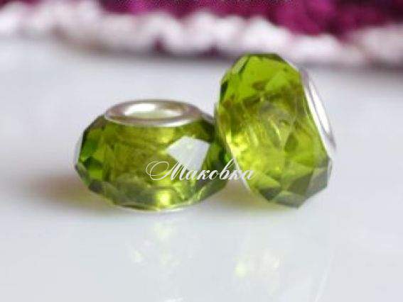 Бусина Пандора-стиля хрусталь 17 зеленая