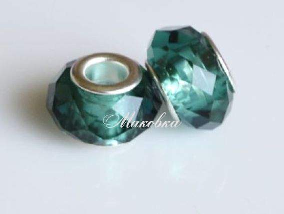 Бусина Пандора-стиля хрусталь 19 морская волна (зелено-синий)