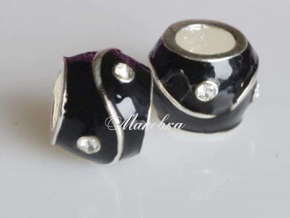 Бусина метал. цветная со стразой 20 черная (волна)