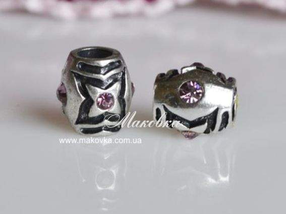 Бусина метал. цветная со стразой 21 черно-розовая