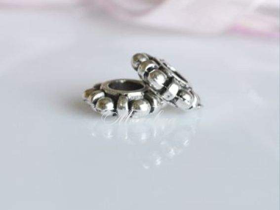 Бусина металлическая с большим отверстием Плоская горошек (МФ-38)