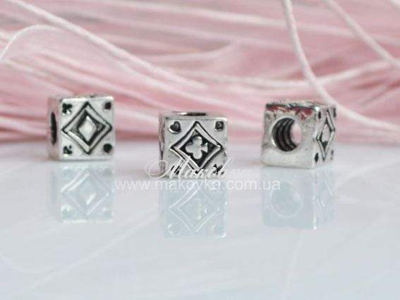 Бусина-стопер с резьбой 06 карточный кубик Бусина-стопер с резьбой 06 карточный кубик