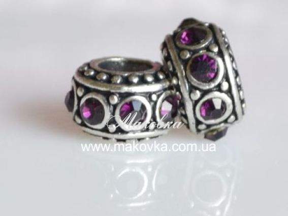 Бусина пандора метал. со стразами №44 рондель фиолетовая Бусина пандора метал. со стразами №44 рондель фиолетовая