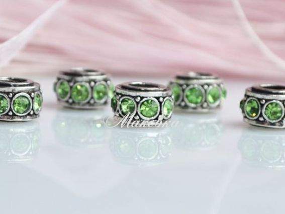 Бусина пандора метал. со стразами №47 рондель зеленая Бусина пандора метал. со стразами №47 рондель зеленая