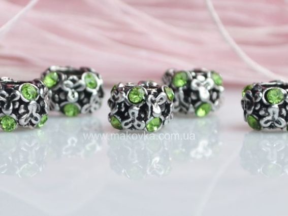 Бусина пандора метал. со стразами №48 зеленая Бусина пандора метал. со стразами №48 зеленая