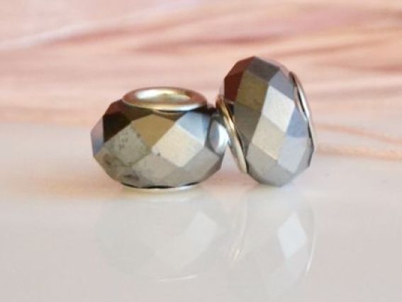 Бусина Пандора-стиля хрусталь 24 серая метализированная