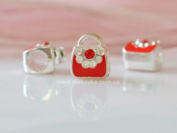 Бусина метал. цветная со стразой №28 красная сумочка Бусина метал. цветная со стразой №28 красная сумочка