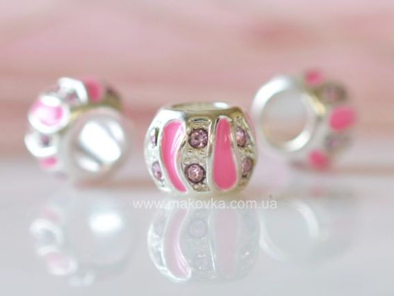 Бусина метал. цветная со стразой 22 розовая серебро Бусина метал. цветная со стразой 22 розовая серебро