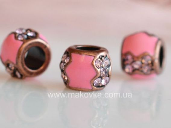 Бусина метал. цветная со стразой 25 медь с розовым Бусина метал. цветная со стразой 25 медь с розовым