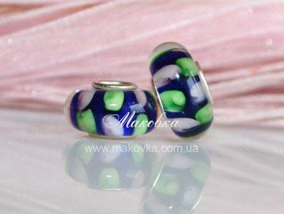 Бусина Евро Lampwork №17 синяя с розовым Бусина Евро Lampwork №17 синяя с розовым