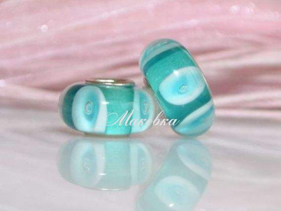 Бусина Евро Lampwork №19 бирюзовые глазки-2 Бусина Евро Lampwork №19 бирюзовые глазки-2