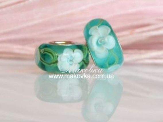 Бусина Евро Lampwork №20 голубая с цветами Бусина Евро Lampwork №20 голубая с цветами