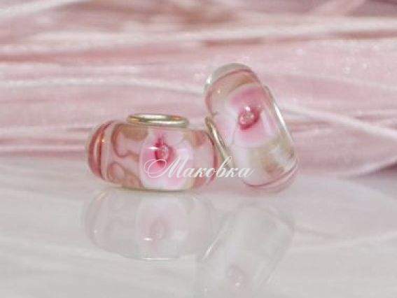 Бусина Евро Lampwork №33 розовая с цветами Бусина Евро Lampwork №33 розовая с цветами