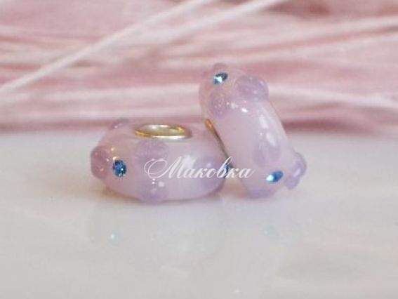 Бусина Евро Lampwork №39 сиренево-розовая со стразами Бусина Евро Lampwork №39 сиренево-розовая со стразами