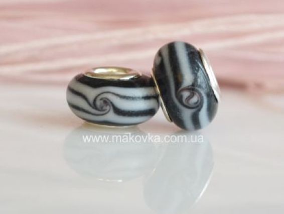 Бусина Пандора Lampwork №129 вихрь черно-белая Бусина Пандора Lampwork №129 вихрь черно-белая