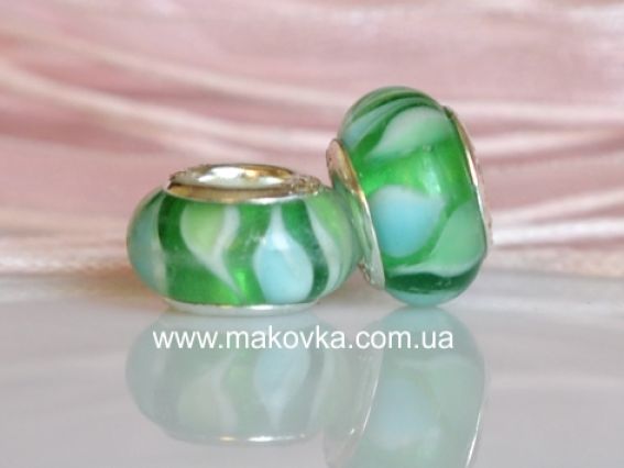 Бусина Пандора Lampwork №136 салатовая с голубым Бусина Пандора Lampwork №136 салатовая с голубым