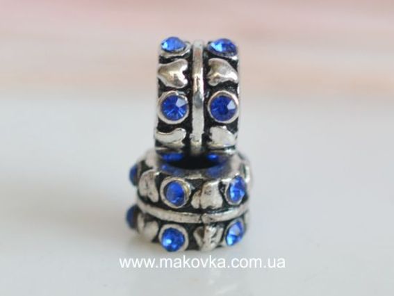 Бусина метал. со стразами №116 С сердечками синяя Бусина метал. со стразами №116 С сердечками синяя