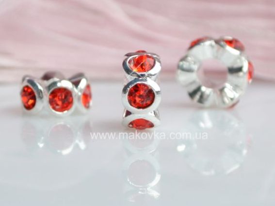 Бусина метал. со стразами №63 рондель красная Бусина метал. со стразами №63 рондель красная