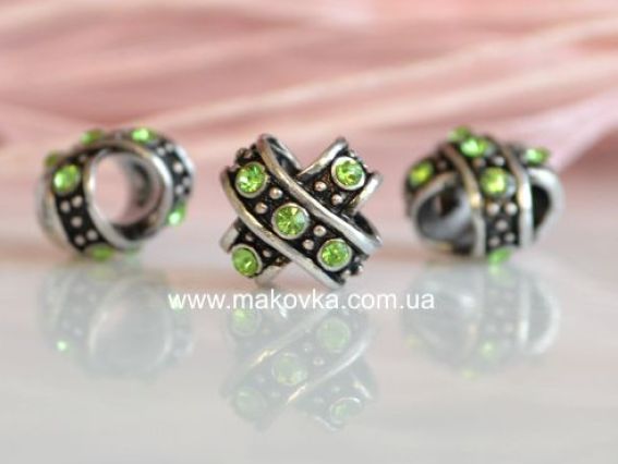 Бусина метал. со стразами №83 Лента зеленая Бусина метал. со стразами №83 Лента зеленая