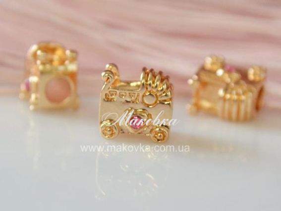 Бусина метал. со стразами №85 Золотая колясочка