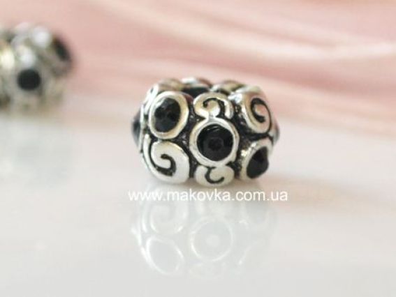 Бусина метал. со стразами №86 Завитки черные Бусина метал. со стразами №86 Завитки черные