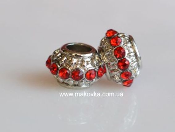Бусина метал. со стразами №92 платина с красным Бусина метал. со стразами №92 платина с красным