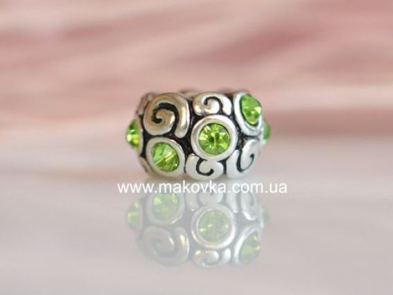 Бусина метал. со стразами №96 Завитки зеленые Бусина метал. со стразами №96 Завитки зеленые