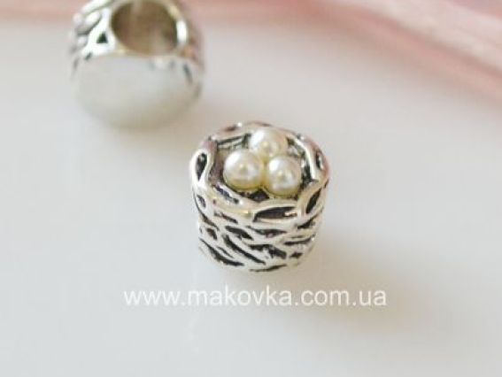Бусина металлическая с жемчужинами Гнездо Бусина металлическая с жемчужинами Гнездо