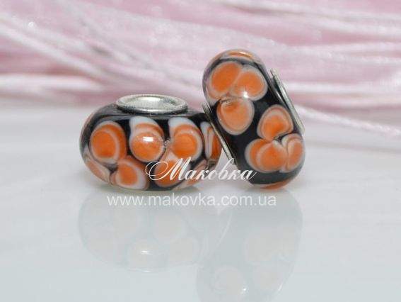 Бусина Евро Lampwork №02 черная с оранжевым Бусина Евро Lampwork №02 черная с оранжевым