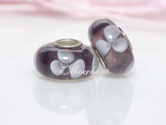 Бусина Евро Lampwork №06 бледно-сиреневая с белым Бусина Евро Lampwork №06 бледно-сиреневая с белым