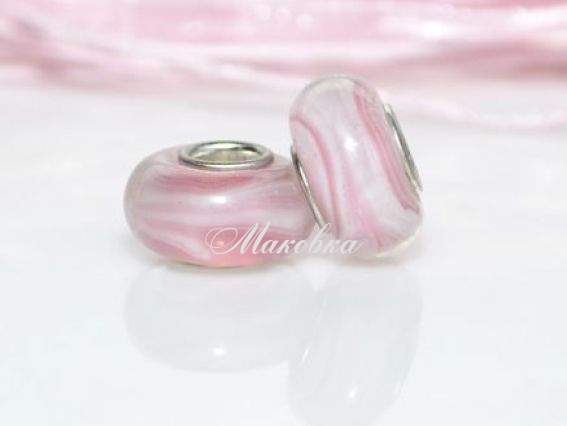 Бусина Евро Lampwork №07 розовая полоска Бусина Евро Lampwork №07 розовая полоска