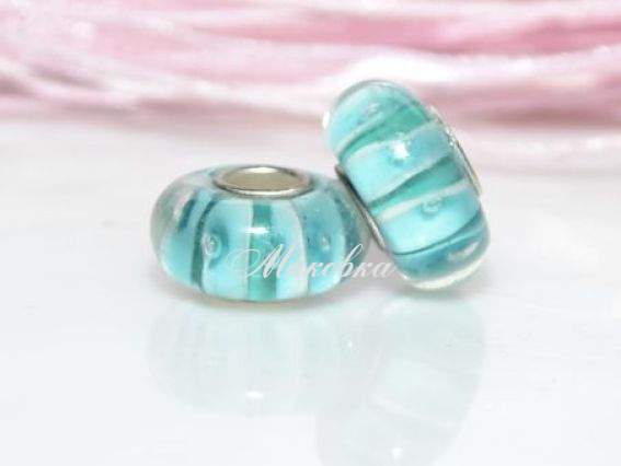 Бусина Евро Lampwork №09 бирюзовые глазки Бусина Евро Lampwork №09 бирюзовые глазки