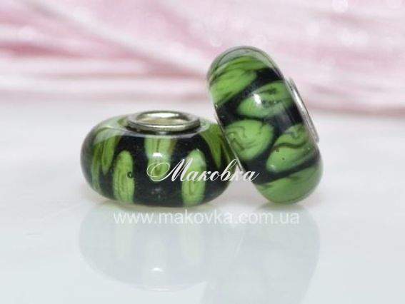 Бусина Евро Lampwork №10 черная с зеленым Бусина Евро Lampwork №10 черная с зеленым