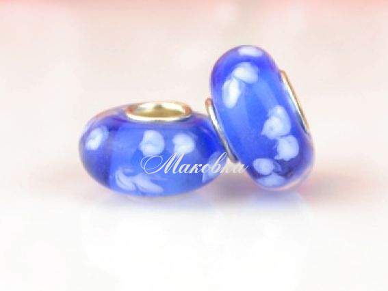 Бусина Евро Lampwork №113 синяя с белыми пятнышками