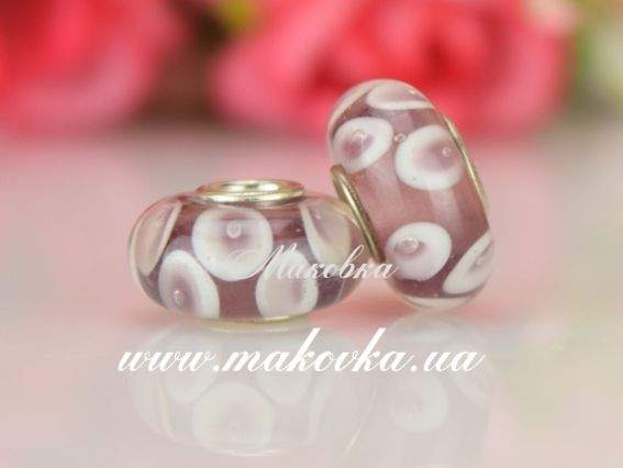 Бусина Евро Lampwork №124 прозрачная, пыльная роза глазки Бусина Евро Lampwork №124 прозрачная, пыльная роза глазки