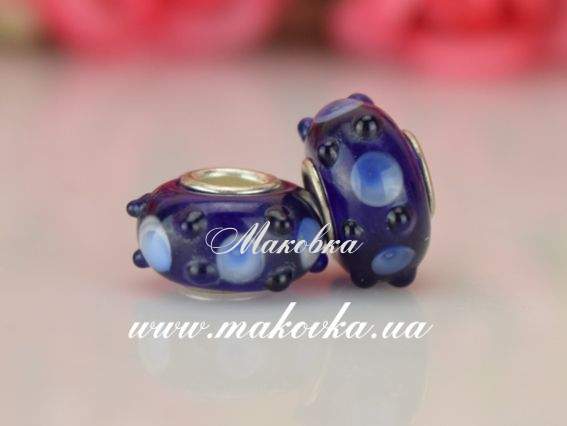 Бусина Евро Lampwork №125 темно-синяя, глазки и точки