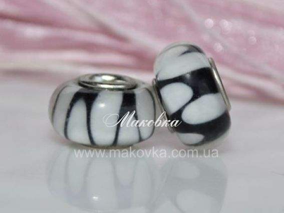 Бусина Евро Lampwork №13 черная с белым Бусина Евро Lampwork №13 черная с белым