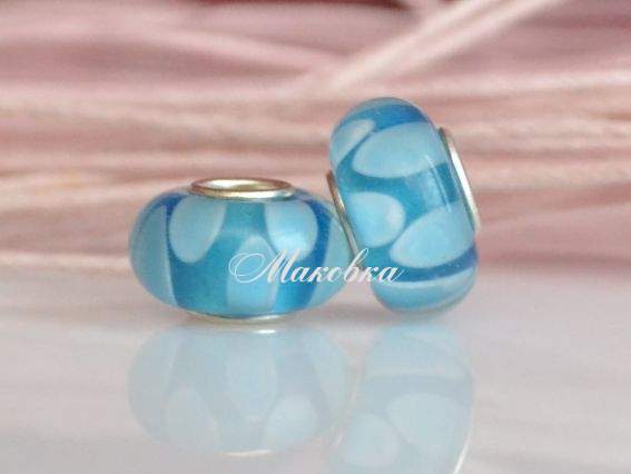 Бусина Евро Lampwork №61 голубая с лепестками Бусина Евро Lampwork №61 голубая с лепестками