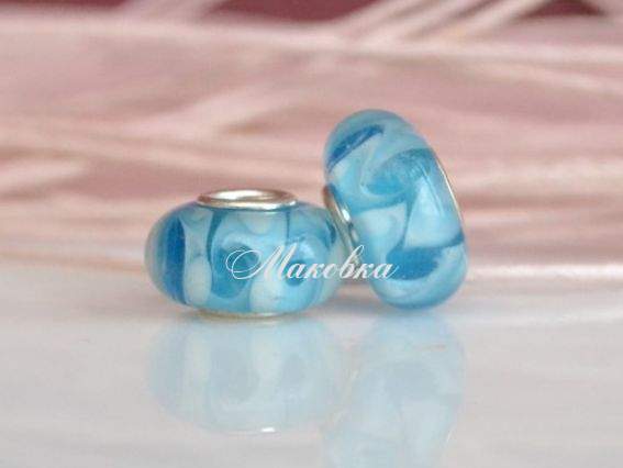 Бусина Евро Lampwork №63 бело-голубая Бусина Евро Lampwork №63 бело-голубая
