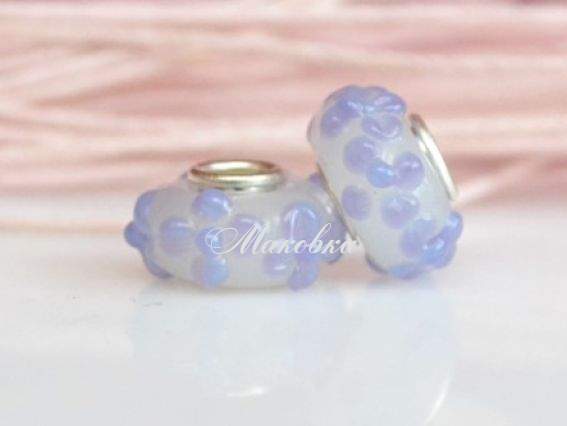 Бусина Евро Lampwork №65 сиреневая с цветами Бусина Евро Lampwork №65 сиреневая с цветами