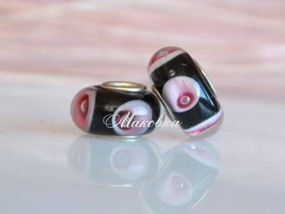 Бусина Евро Lampwork №77 Черная с вишневыми глазками