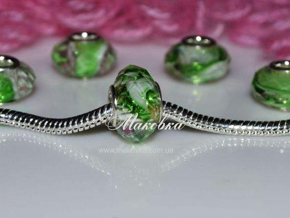 Бусина Пандора-стиля хрусталь 03 зеленая с белым