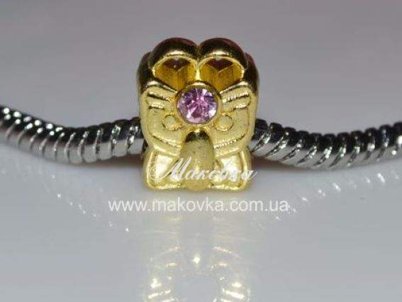 Бусина пандора метал. со стразами №19 бабочка розовая