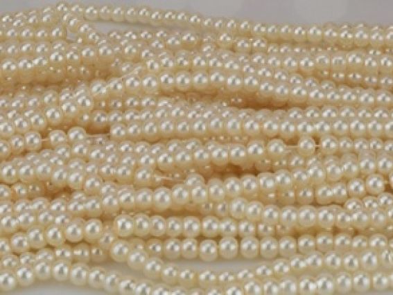Бусины Жемчуг глянцевый  стеклокерамика , диаметр 4 мм, №04 цвет Beige Gold, низка