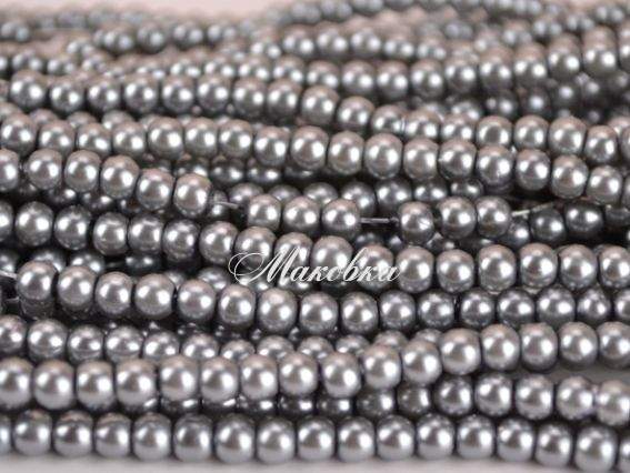 Перли 4 мм, №70 сірий темний, dark grey, низка